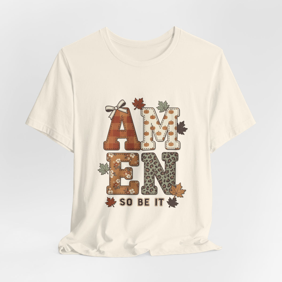 Amen Fall Graphic Tee — "AMEN So Be It" Autumn Leaves Shirt
