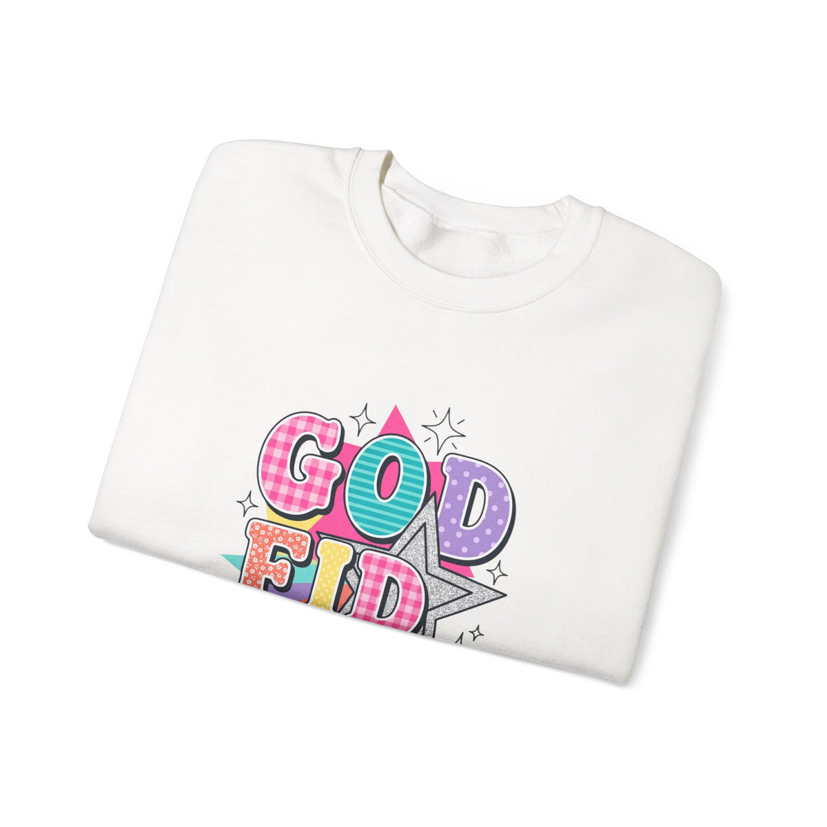 Crewneck Sweatshirt — "Godfidence" Colorful Retro Graphic
