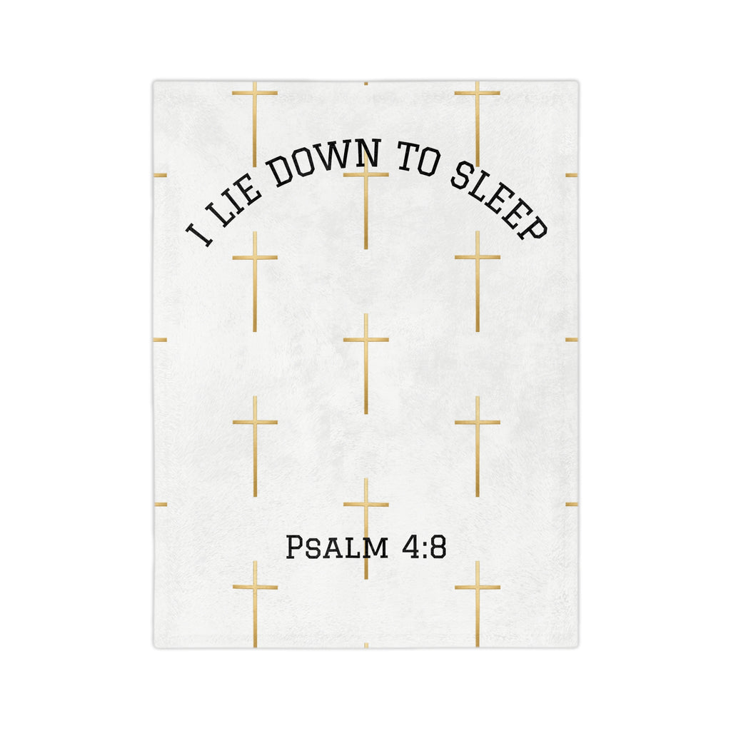 “I Lie Down to Sleep” Psalm 4:8 Gold Cross Throw Religious Microfiber Blanket