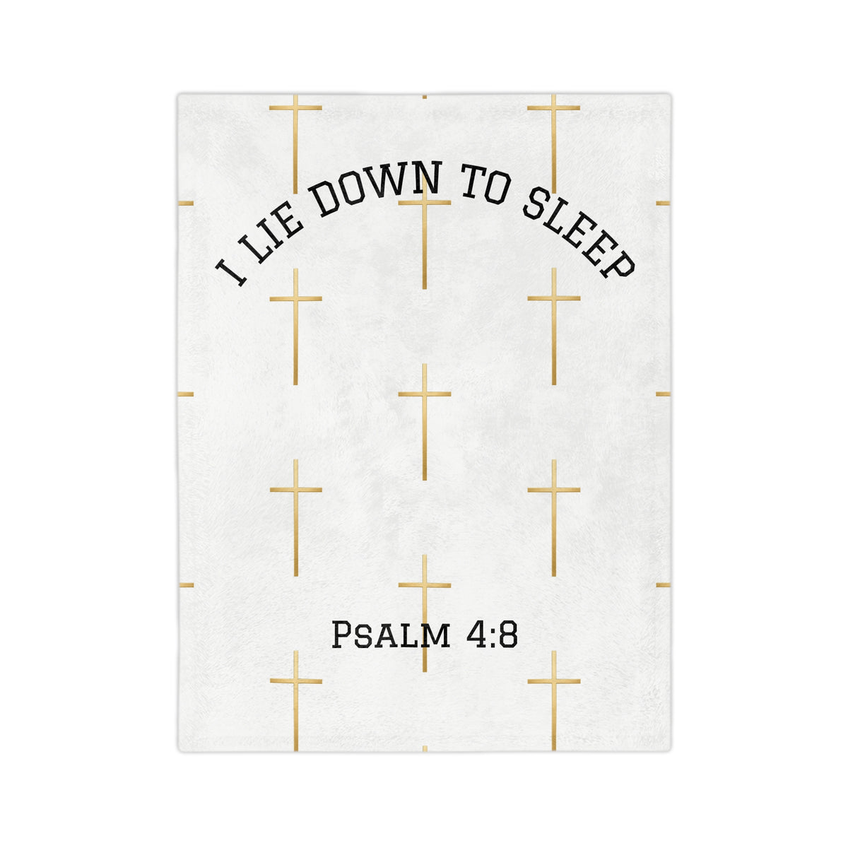 “I Lie Down to Sleep” Psalm 4:8 Gold Cross Throw Religious Microfiber Blanket