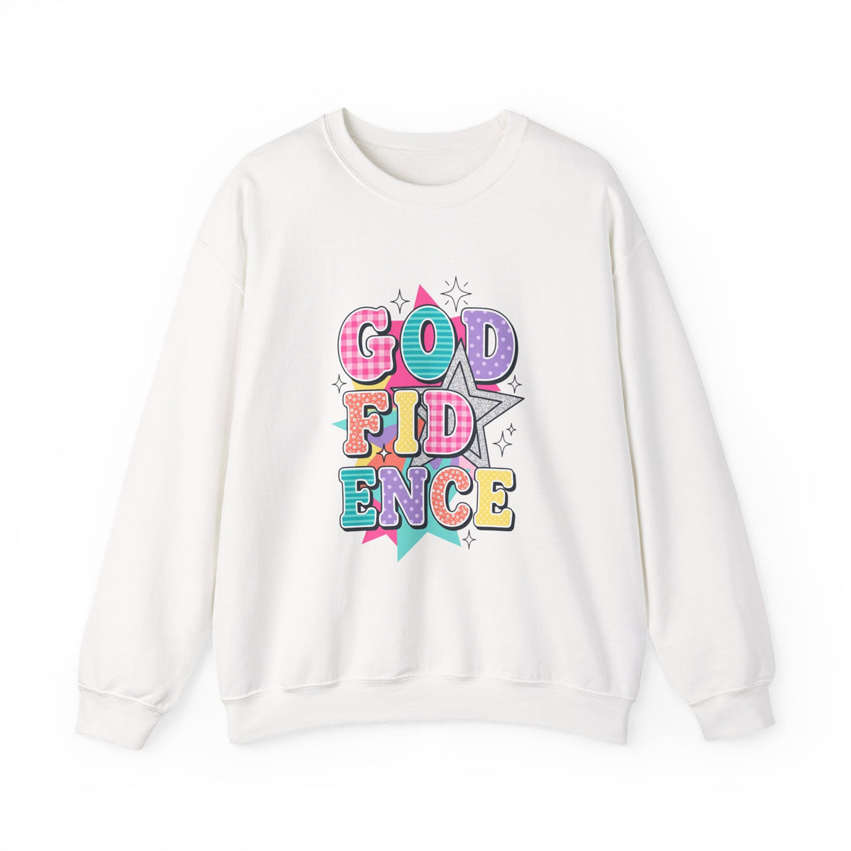 Crewneck Sweatshirt — "Godfidence" Colorful Retro Graphic