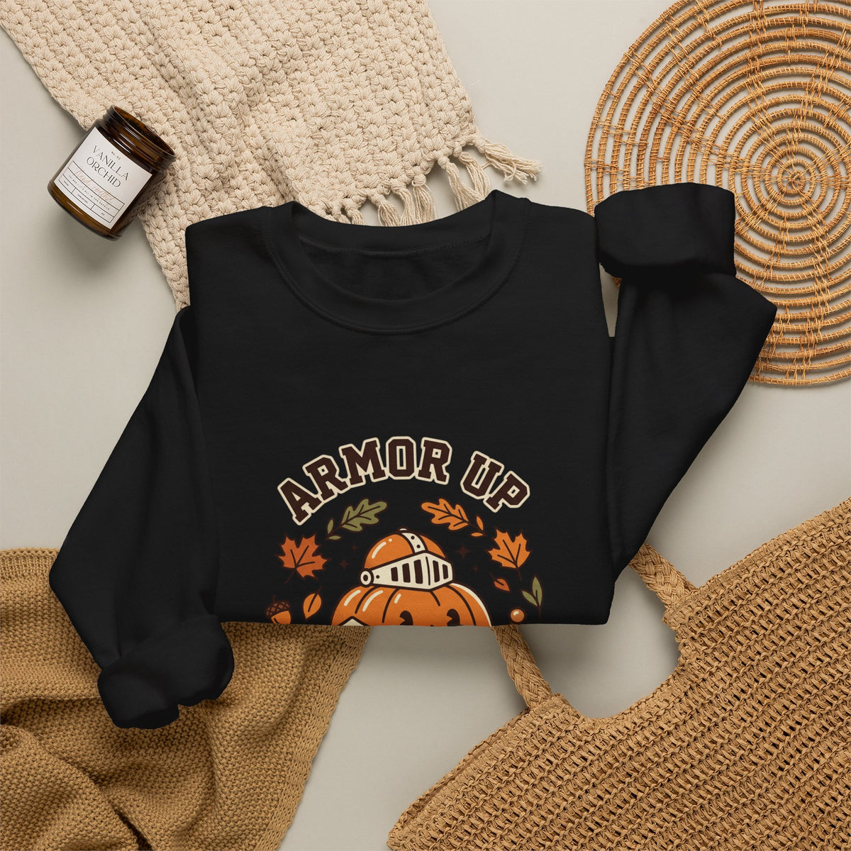 Armor Up For Autumn Sweatshirt – Christian Pumpkin Fall Crewneck (Ephesians 6:11)