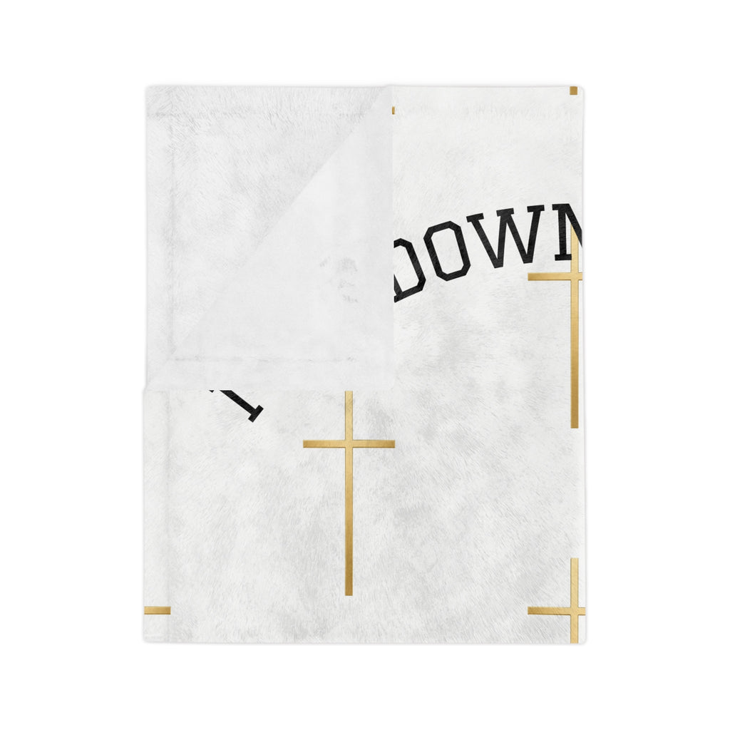 “I Lie Down to Sleep” Psalm 4:8 Gold Cross Throw Religious Microfiber Blanket