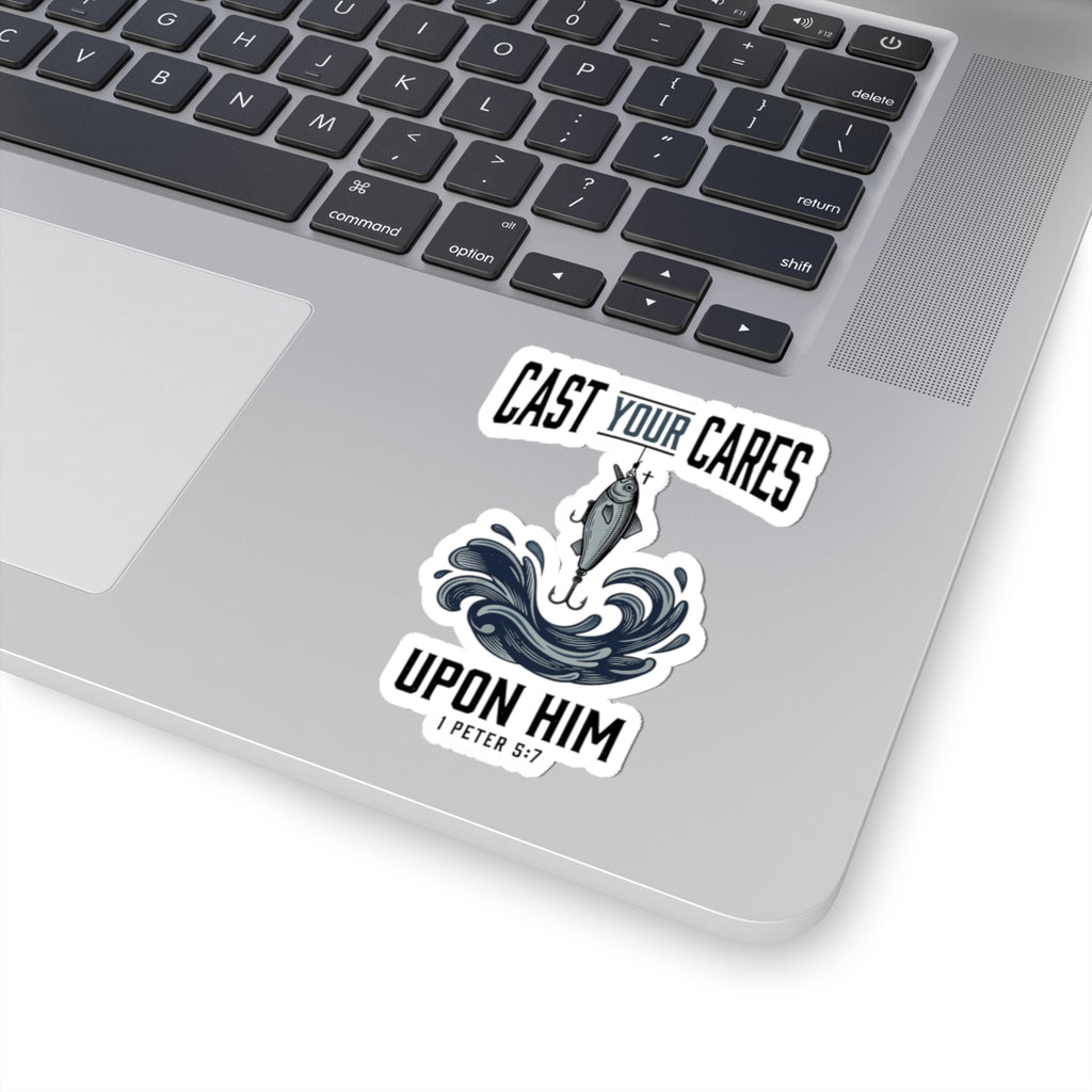 Cast Your Cares Upon Him Sticker | Christian Fish, Scripture 1 Peter 5:7