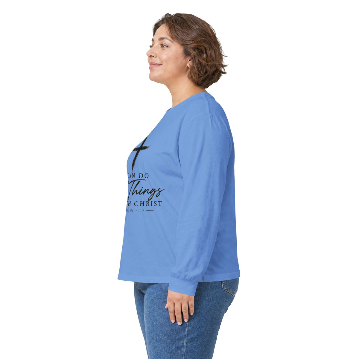 Christian Long Sleeve Tee – "I Can Do All Things Through Christ" Inspirational Cross Shirt