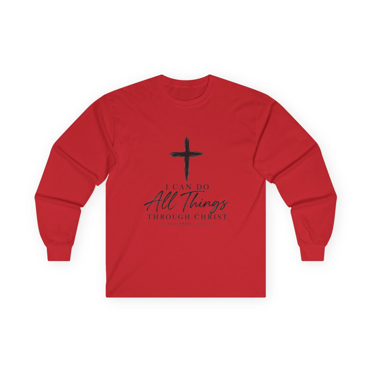 Christian Long Sleeve Tee – "I Can Do All Things Through Christ" Inspirational Cross Shirt