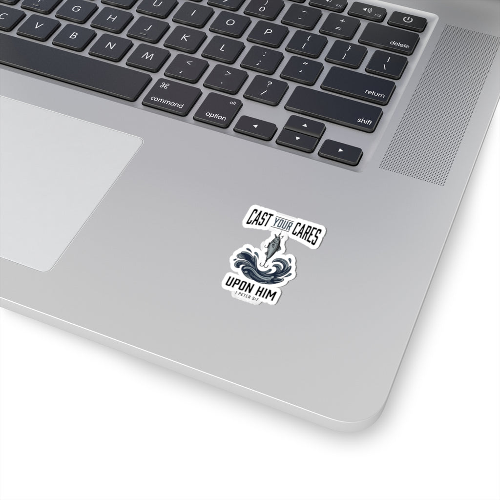 Cast Your Cares Upon Him Sticker | Christian Fish, Scripture 1 Peter 5:7