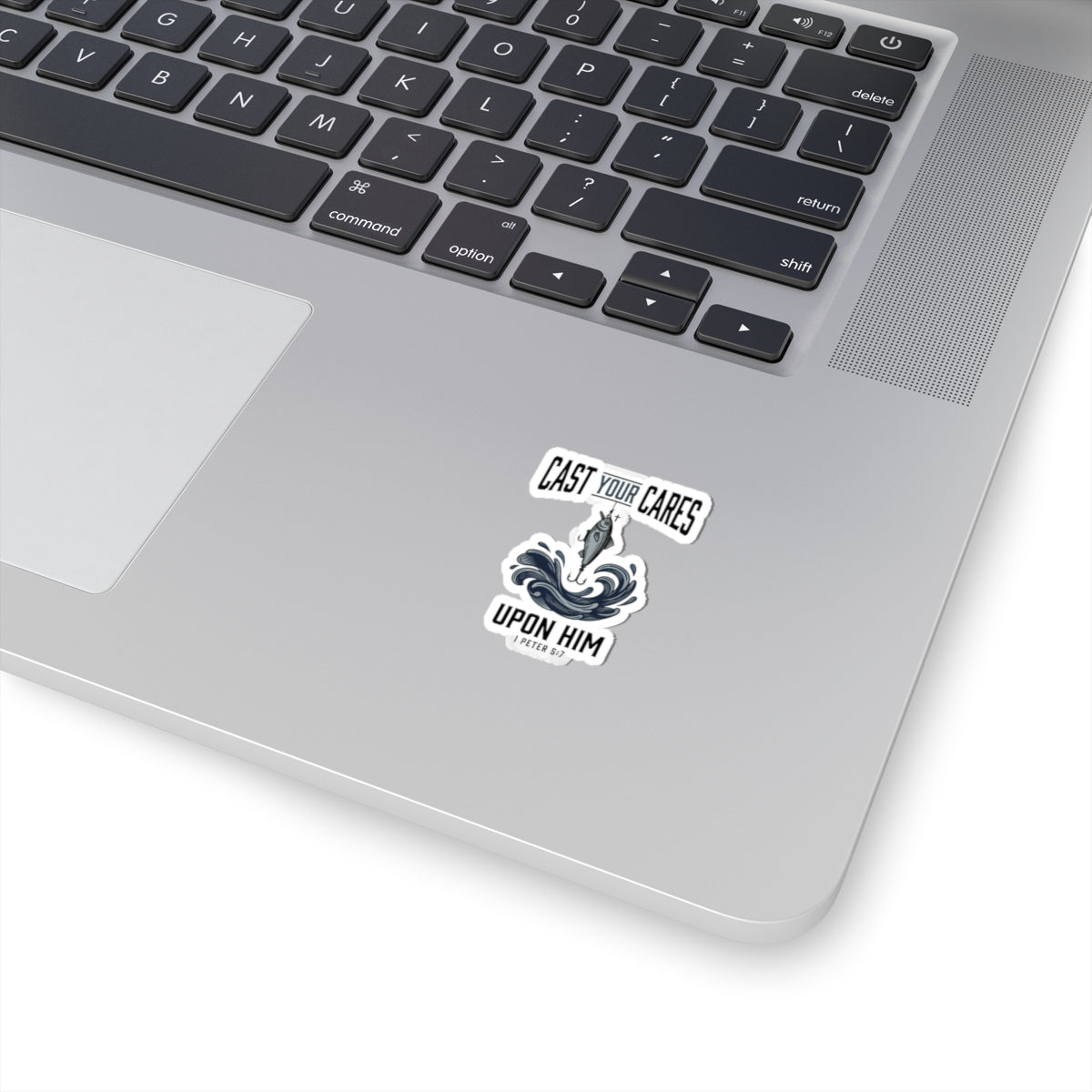 Cast Your Cares Upon Him Sticker | Christian Fish, Scripture 1 Peter 5:7
