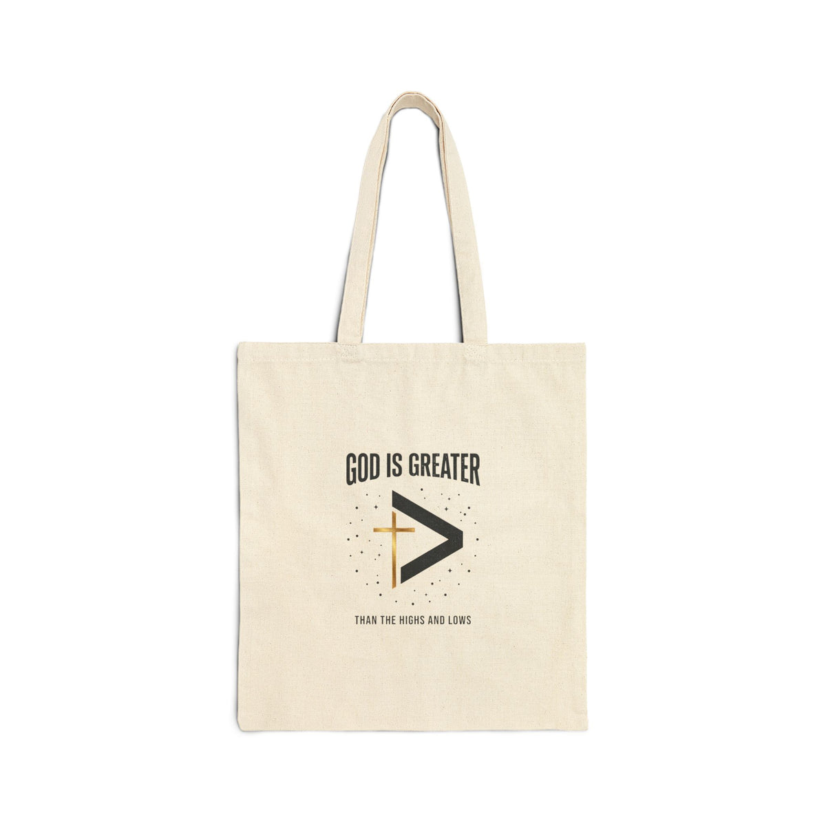 God Is Greater faith tote | Christian men's apparel cotton canvas tote