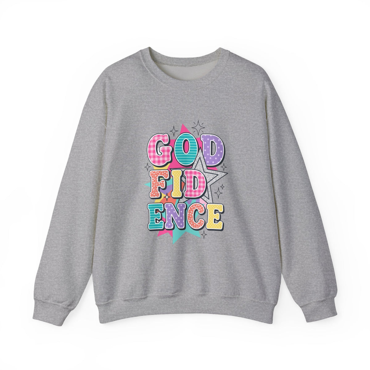 Crewneck Sweatshirt — "Godfidence" Colorful Retro Graphic