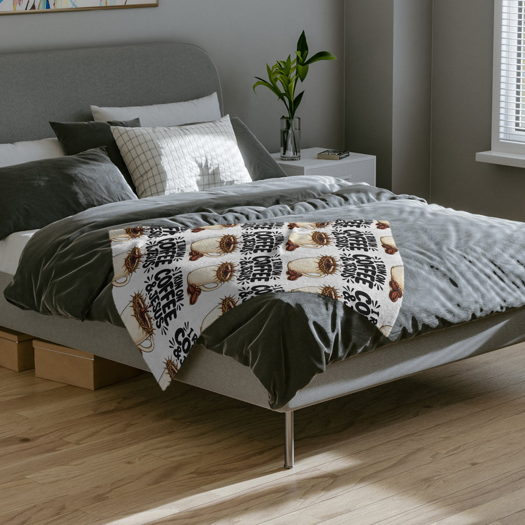 Microfiber Blanket — "I Run On Coffee & Jesus" Cozy Throw for Christian Coffee Lovers
