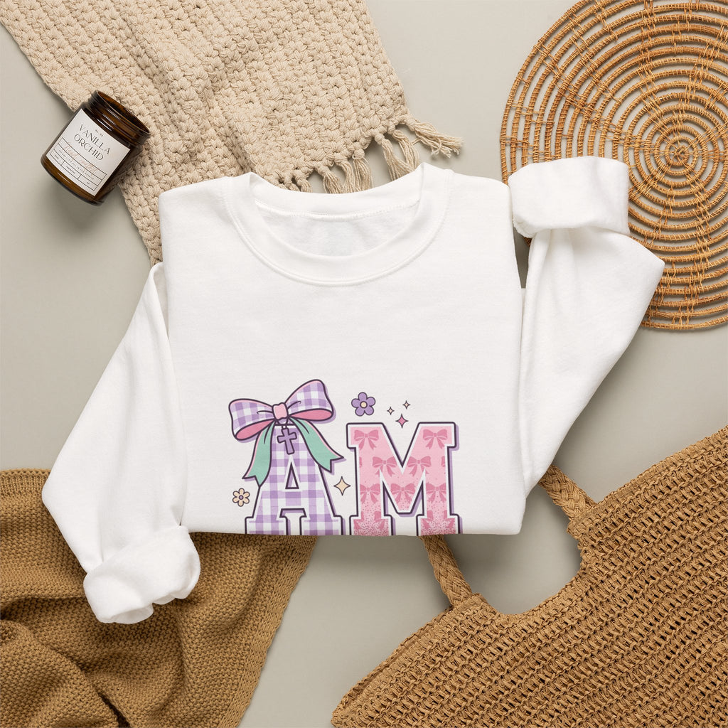 Amen Rainbow Letter Sweatshirt | Christian Faith Pastel Scripture Style