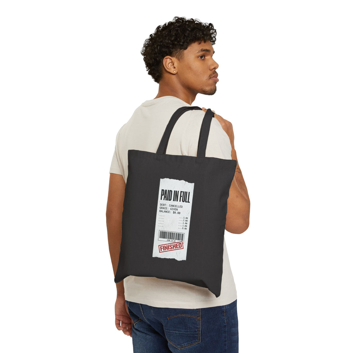 Paid in Full Tote | Christian Streetwear, Scripture Receipt Graphic