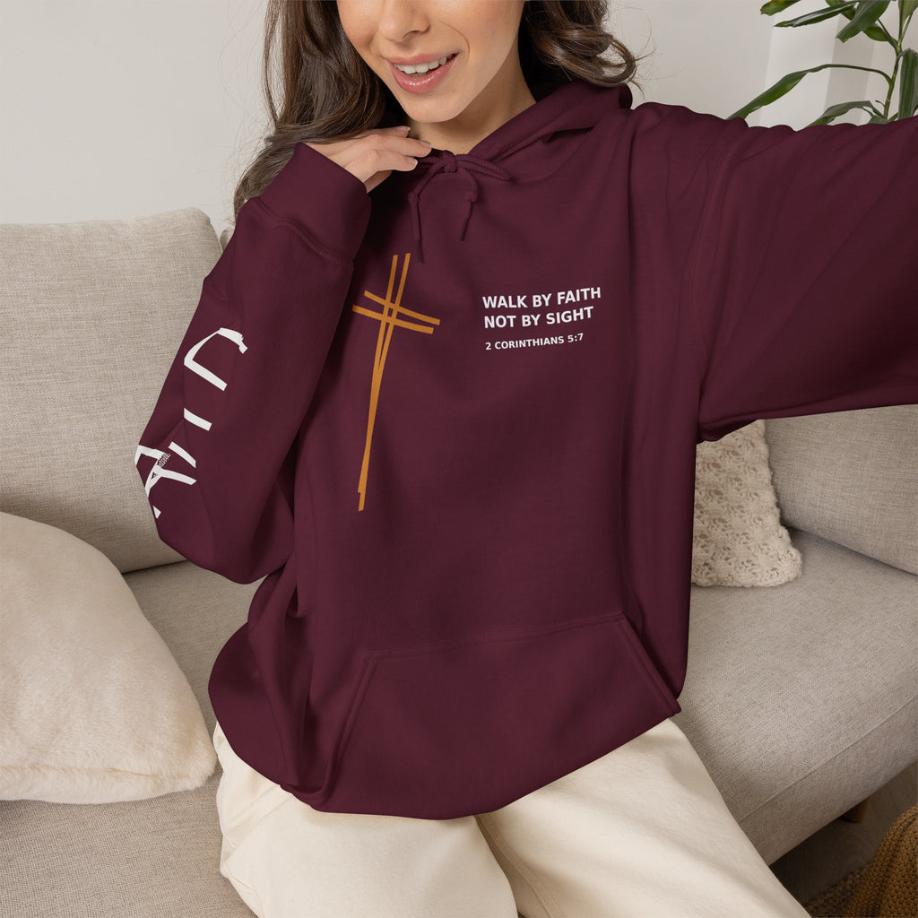 Christian Faith Hoodie — "Walk by Faith Not by Sight" Cross Pullover