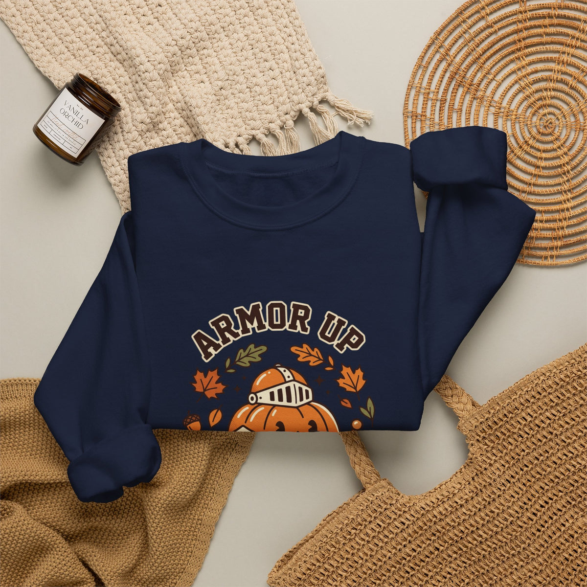 Armor Up For Autumn Sweatshirt – Christian Pumpkin Fall Crewneck (Ephesians 6:11)