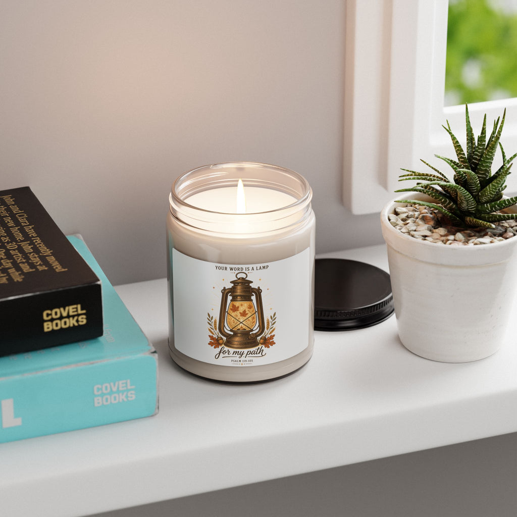 Lantern Soy Candle – "Your Word is a Lamp for My Path" 9oz (Christian Inspirational)
