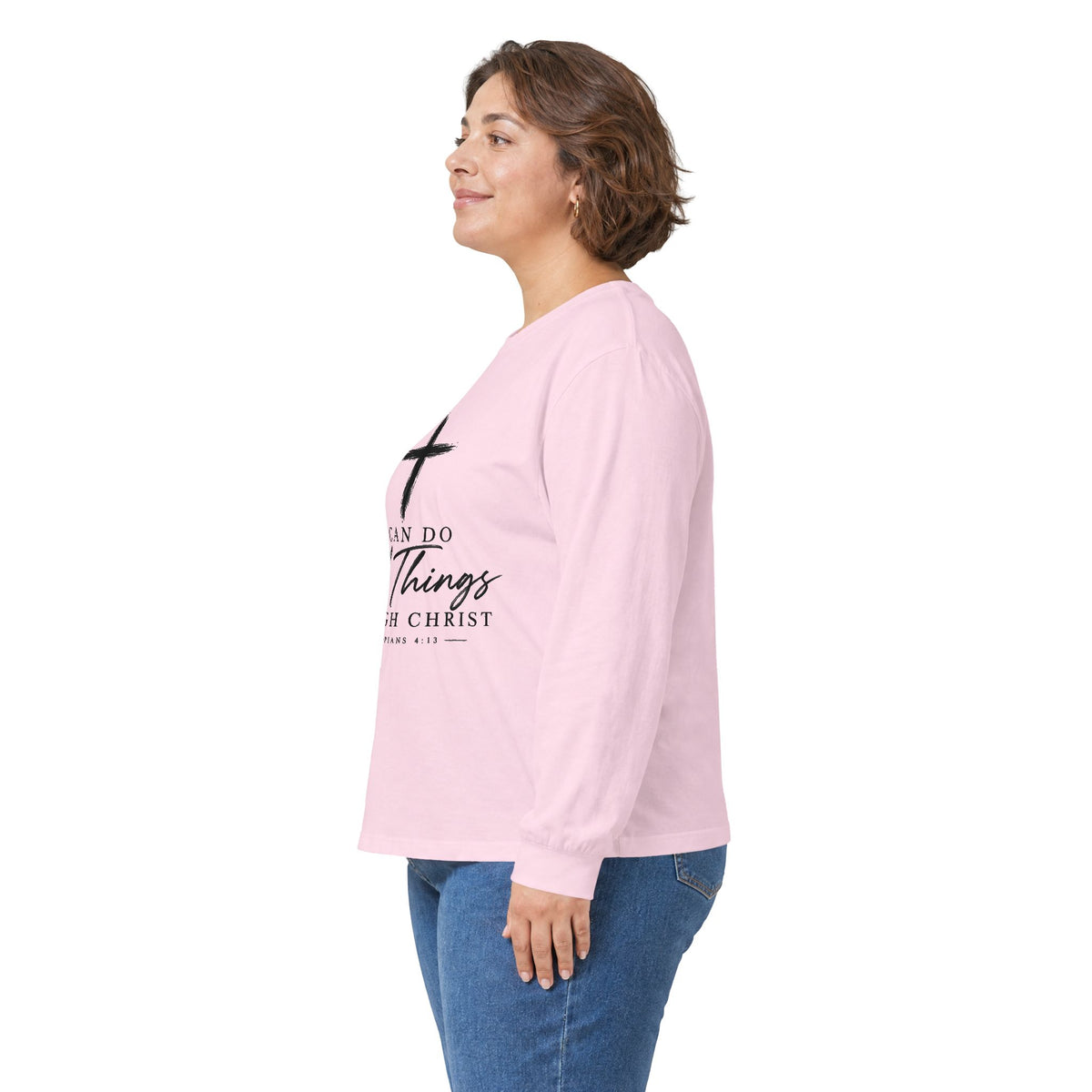 Christian Long Sleeve Tee – "I Can Do All Things Through Christ" Inspirational Cross Shirt