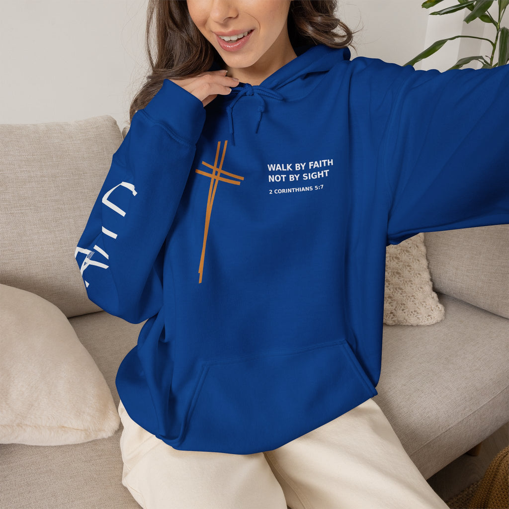 Christian Faith Hoodie — "Walk by Faith Not by Sight" Cross Pullover