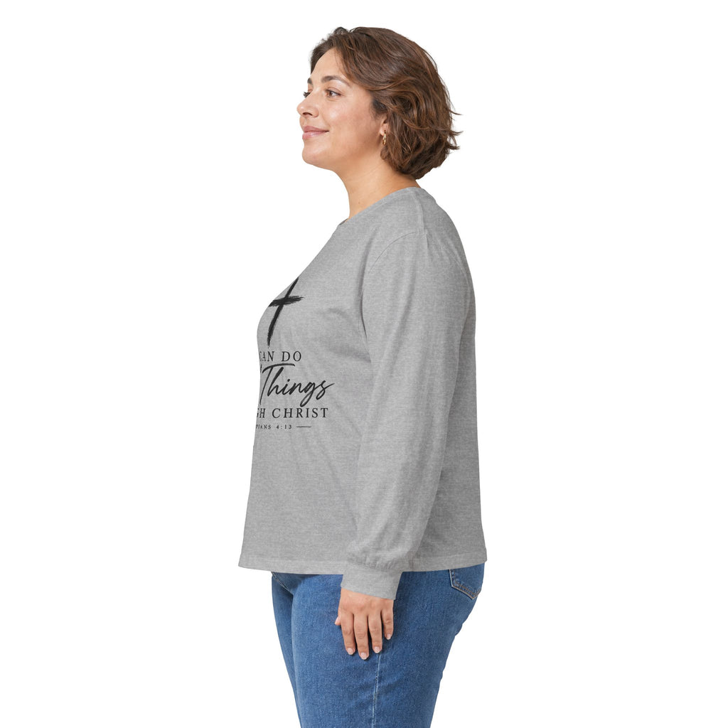 Christian Long Sleeve Tee – "I Can Do All Things Through Christ" Inspirational Cross Shirt