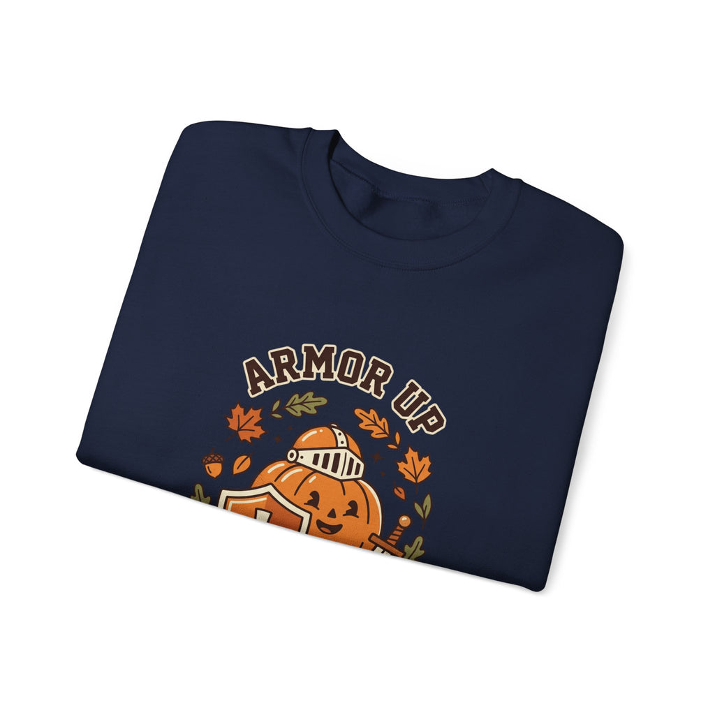 Armor Up For Autumn Sweatshirt – Christian Pumpkin Fall Crewneck (Ephesians 6:11)