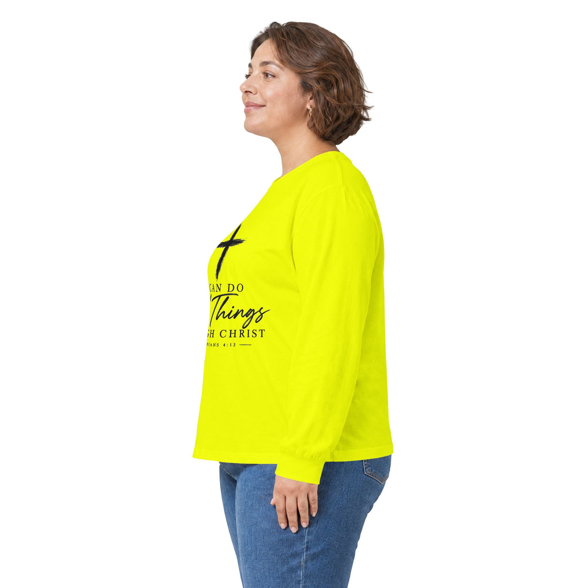 Christian Long Sleeve Tee – "I Can Do All Things Through Christ" Inspirational Cross Shirt