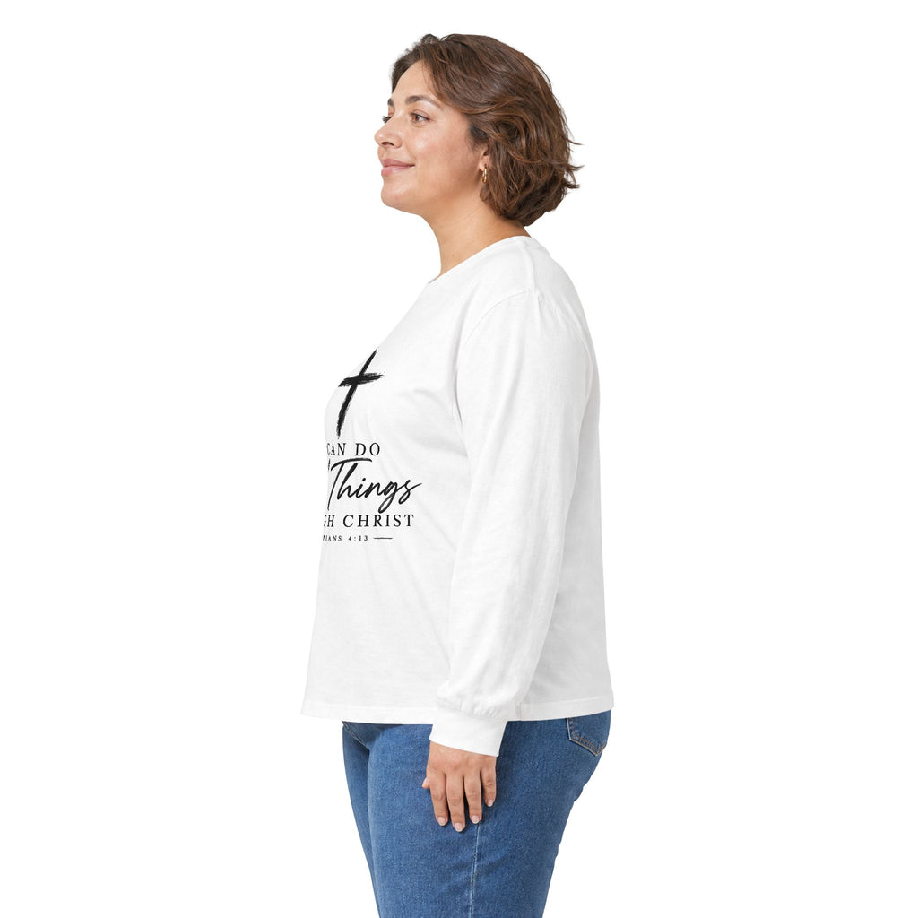 Christian Long Sleeve Tee – "I Can Do All Things Through Christ" Inspirational Cross Shirt