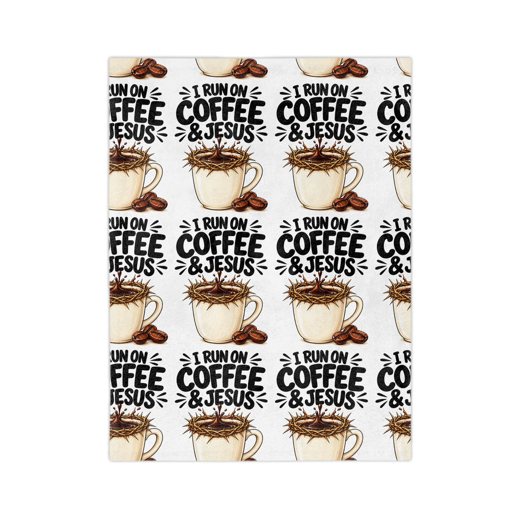 Microfiber Blanket — "I Run On Coffee & Jesus" Cozy Throw for Christian Coffee Lovers