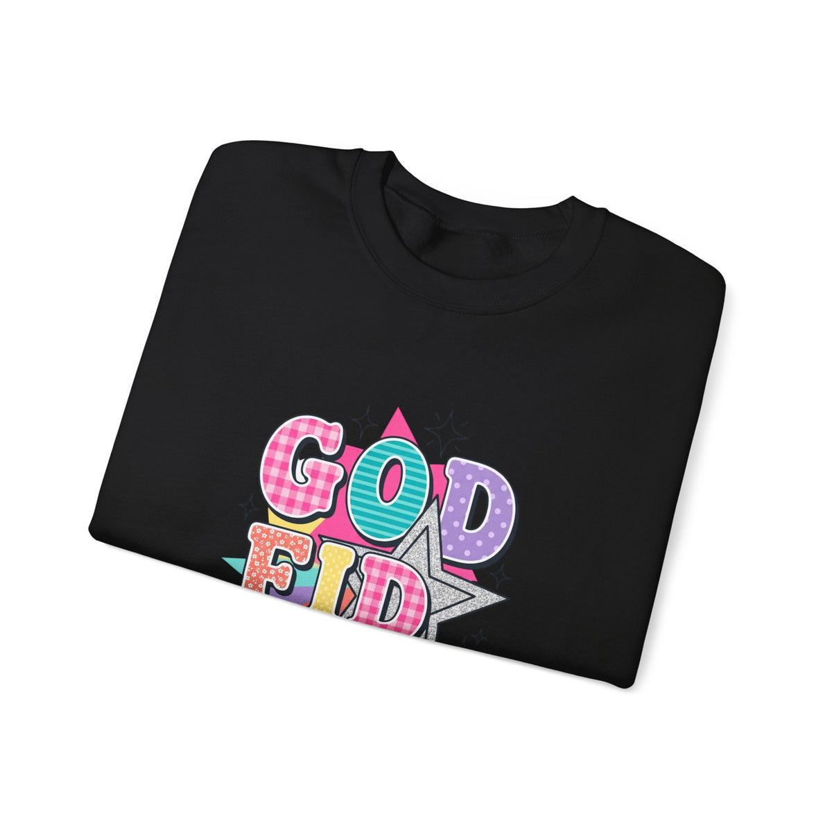 Crewneck Sweatshirt — "Godfidence" Colorful Retro Graphic