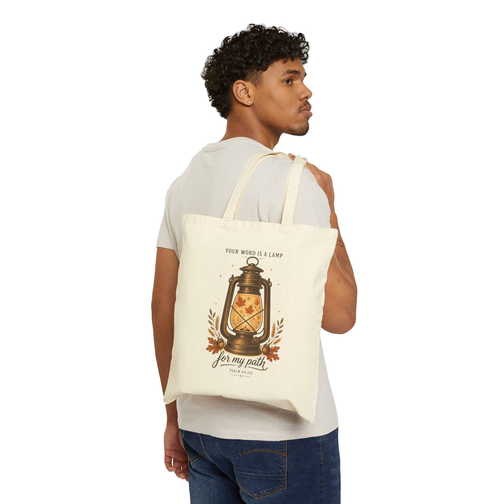Tote Bag — "Your Word Is a Lamp for My Path" Lantern Canvas Tote (Inspirational Christian Gift)