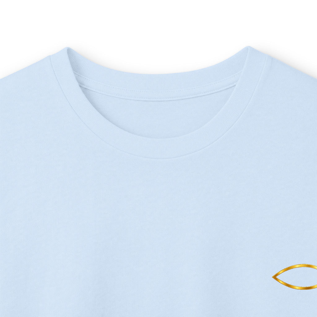 Christian Fish Long Sleeve Tee — Small Gold Ichthys Chest Logo
