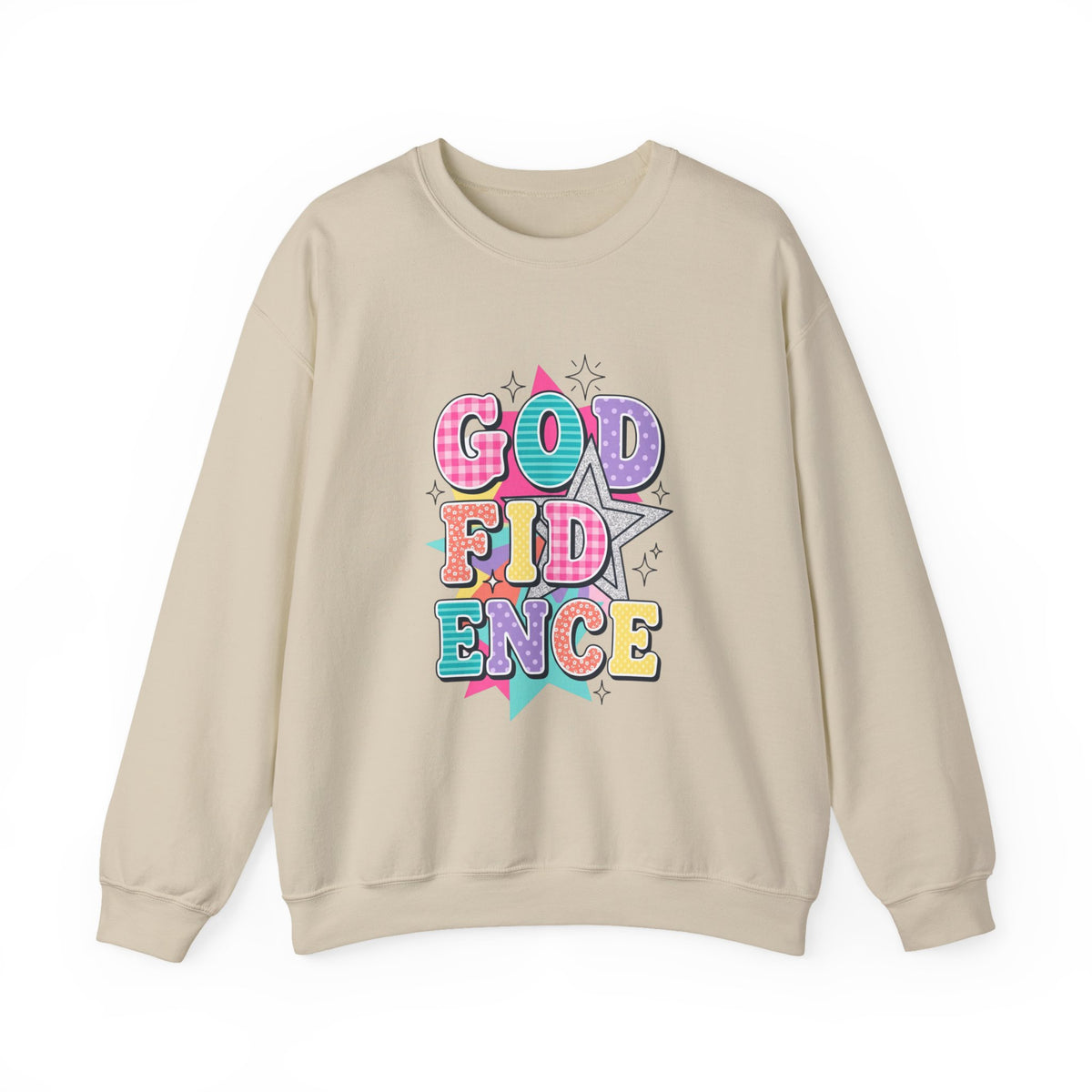 Crewneck Sweatshirt — "Godfidence" Colorful Retro Graphic