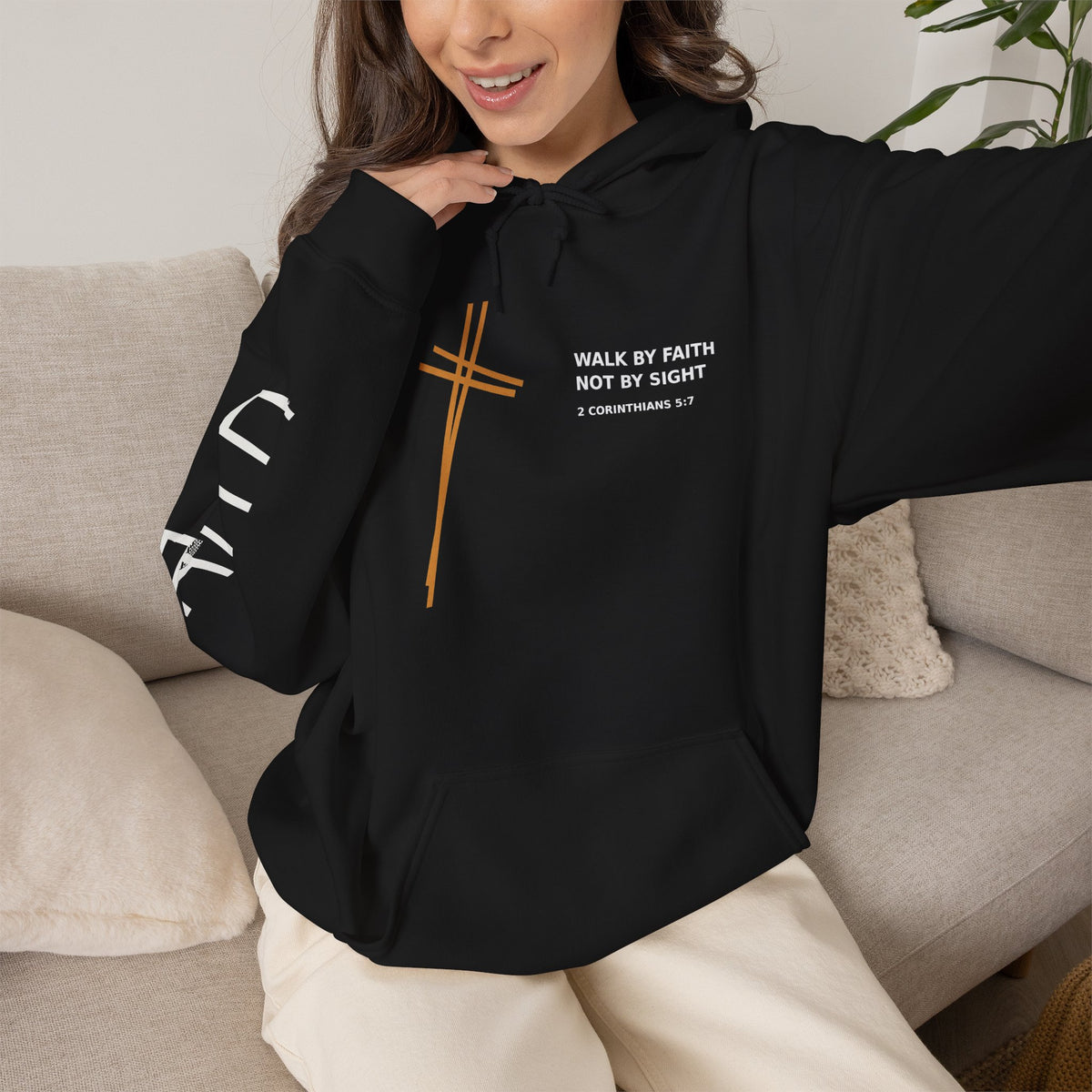 Christian Faith Hoodie — "Walk by Faith Not by Sight" Cross Pullover