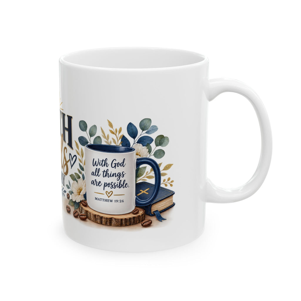 Taza de café cristiana con versículos bíblicos "Faith Fuels My Day" – 11 oz