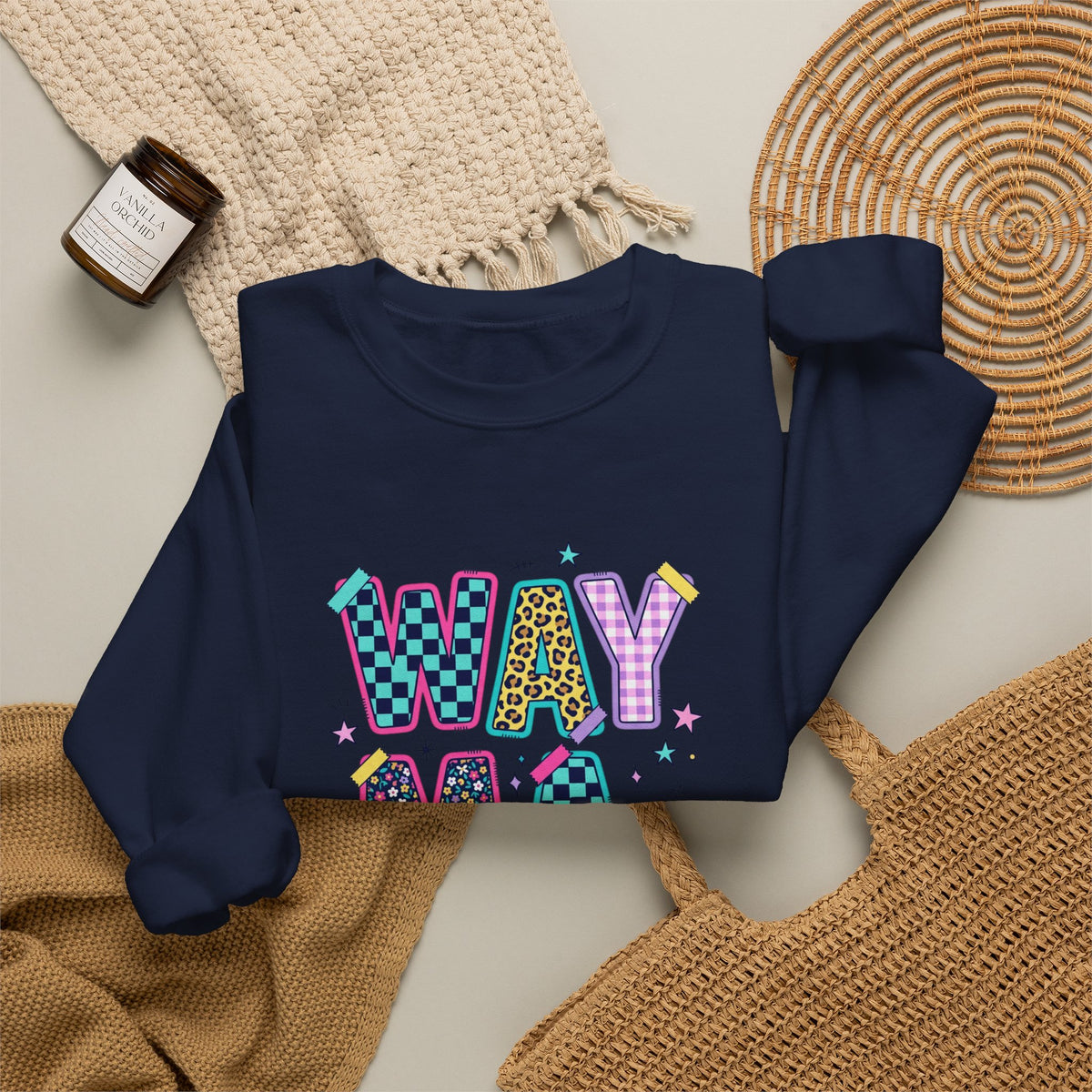 Waymaker Crewneck Sweatshirt — Colorful Retro Graphic "WAYMAKER" Pullover