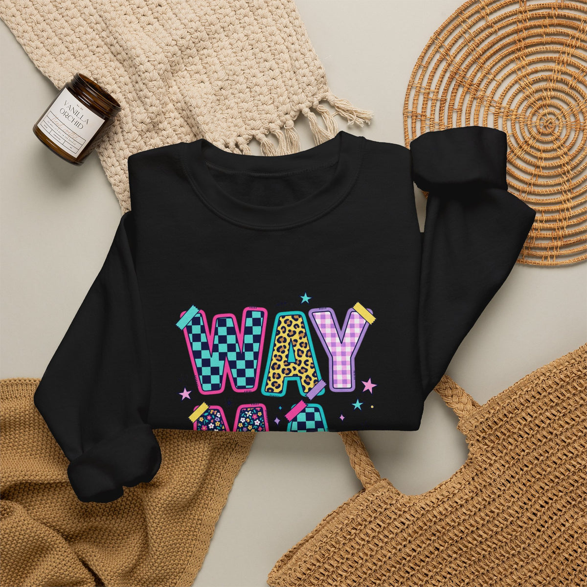 Waymaker Crewneck Sweatshirt — Colorful Retro Graphic "WAYMAKER" Pullover