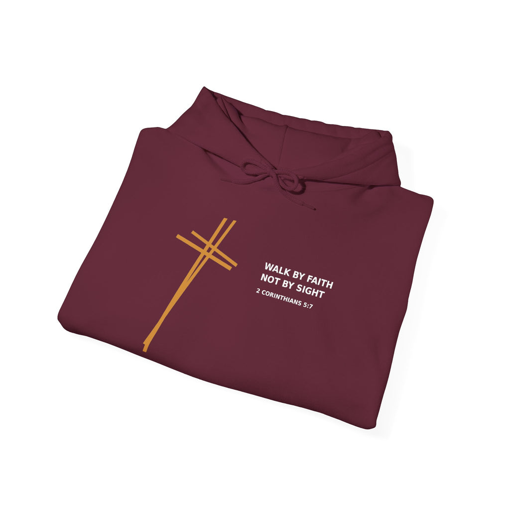 Christian Faith Hoodie — "Walk by Faith Not by Sight" Cross Pullover