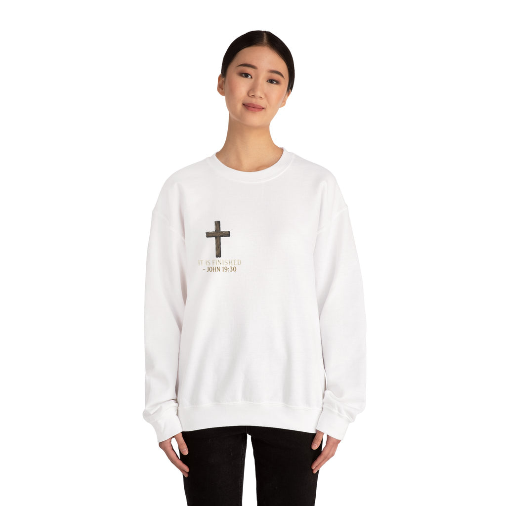 Christian Cross Crewneck Sweatshirt — John 19:30 Scripture Design