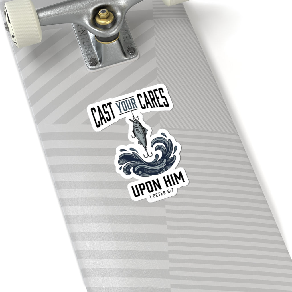 Cast Your Cares Upon Him Sticker | Christian Fish, Scripture 1 Peter 5:7
