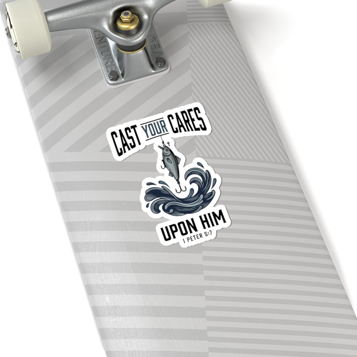 Cast Your Cares Upon Him Sticker | Christian Fish, Scripture 1 Peter 5:7