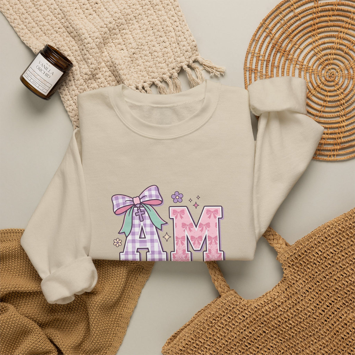 Amen Rainbow Letter Sweatshirt | Christian Faith Pastel Scripture Style