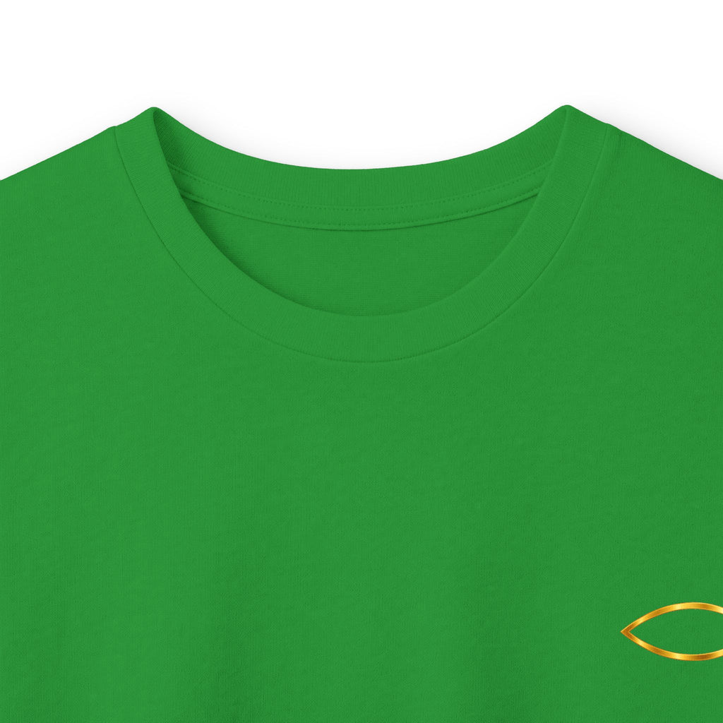 Christian Fish Long Sleeve Tee — Small Gold Ichthys Chest Logo