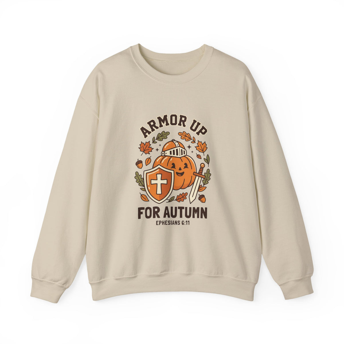 Armor Up For Autumn Sweatshirt – Christian Pumpkin Fall Crewneck (Ephesians 6:11)