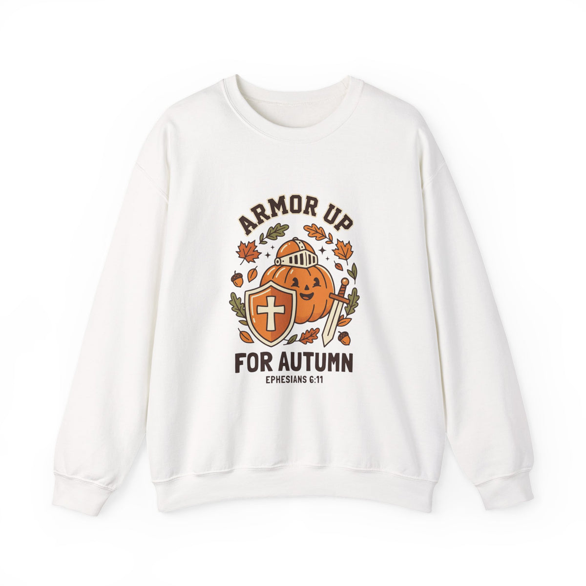 Armor Up For Autumn Sweatshirt – Christian Pumpkin Fall Crewneck (Ephesians 6:11)