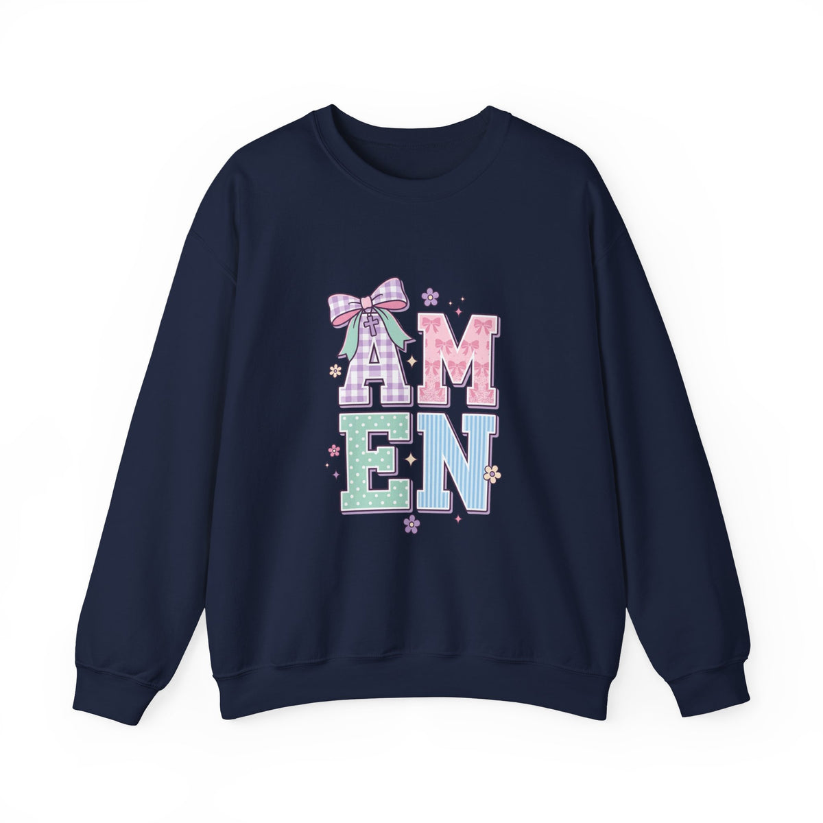 Amen Rainbow Letter Sweatshirt | Christian Faith Pastel Scripture Style
