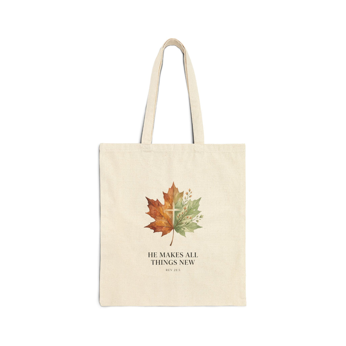 He Makes All Things New Tote Bag – Watercolor Maple Leaf Canvas Tote