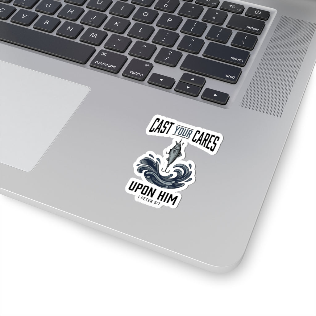Cast Your Cares Upon Him Sticker | Christian Fish, Scripture 1 Peter 5:7