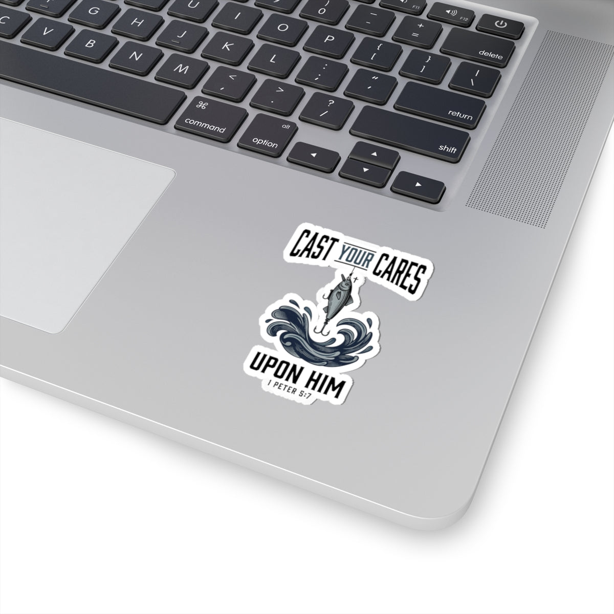 Cast Your Cares Upon Him Sticker | Christian Fish, Scripture 1 Peter 5:7