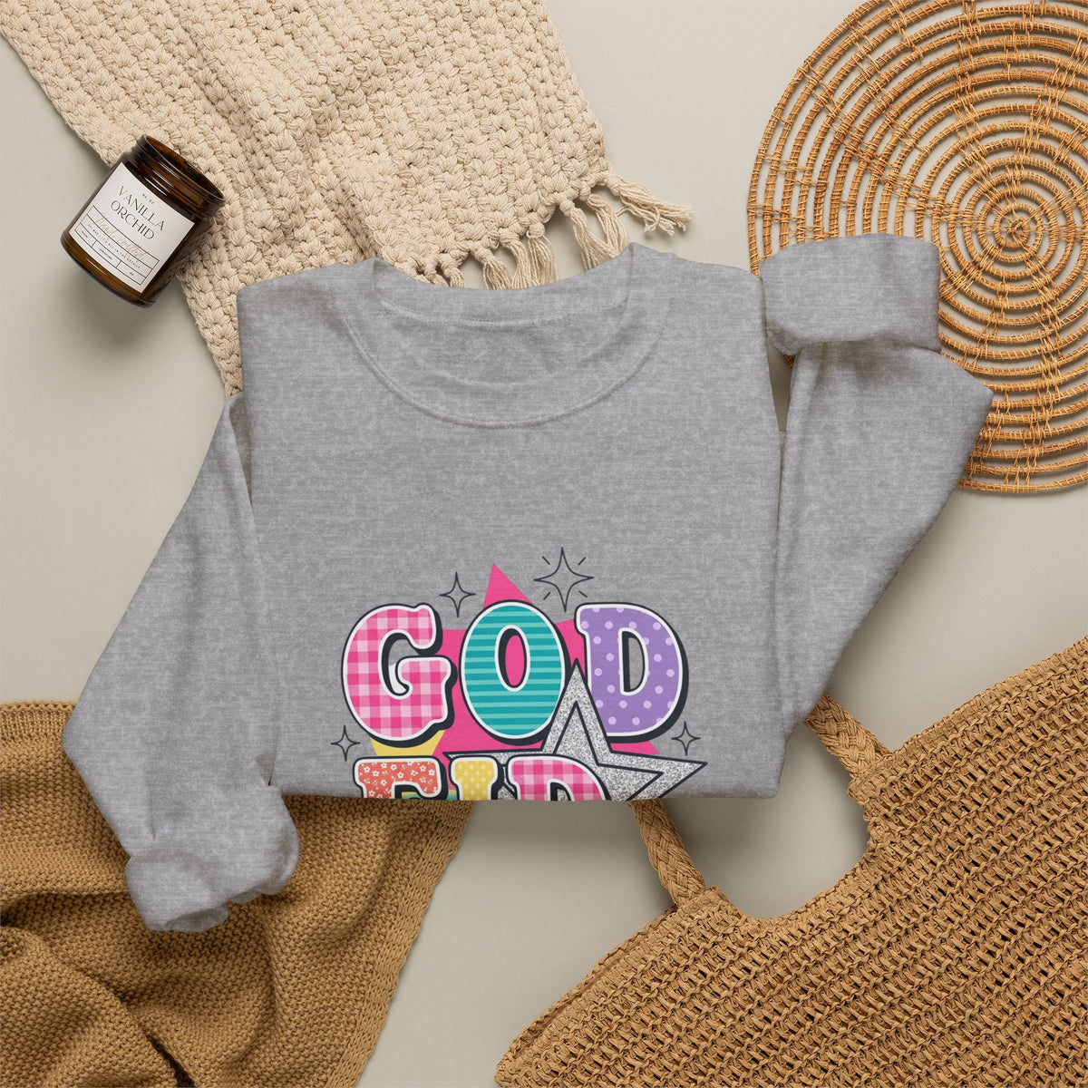 Crewneck Sweatshirt — "Godfidence" Colorful Retro Graphic