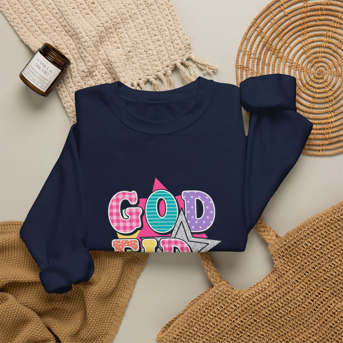 Crewneck Sweatshirt — "Godfidence" Colorful Retro Graphic