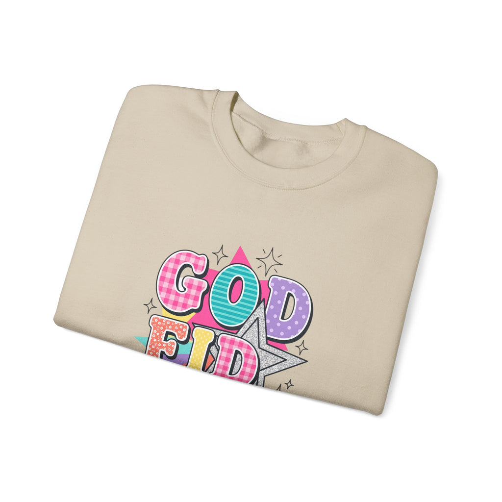 Crewneck Sweatshirt — "Godfidence" Colorful Retro Graphic